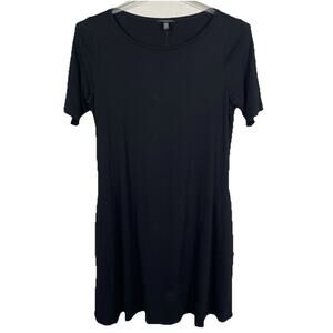 Eileen Fisher Swing Dress Size Large Petite Black Minimalist Capsule Pockets USA